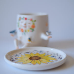 Floral Wreath Lady Pot with Bird Companions