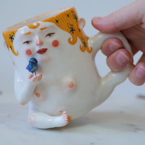 Lady Mug with Bird Friend